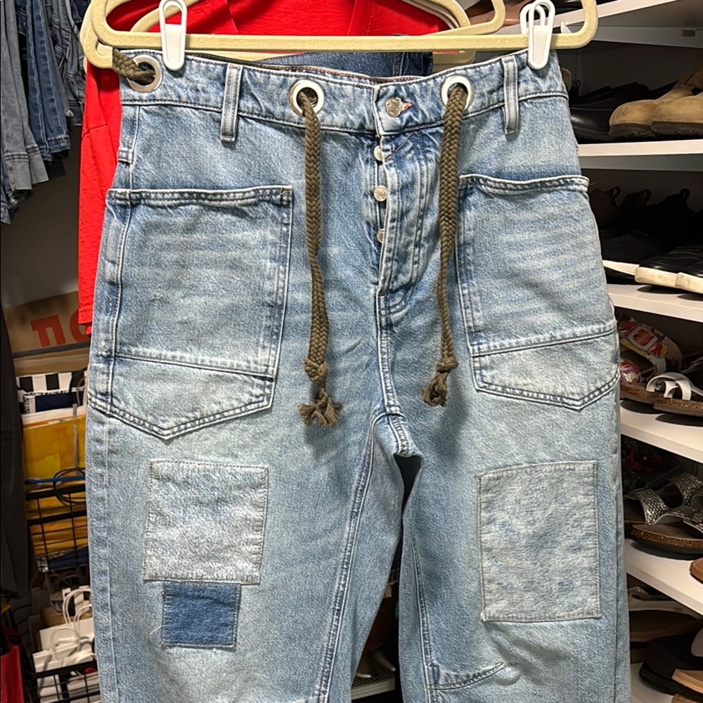 Free People barrel jeans with grommets